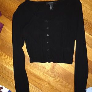 Black Button Up Cropped Long-sleeve